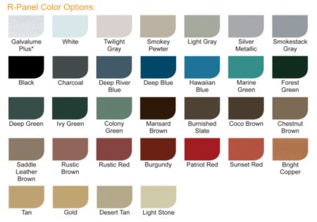 R panel colors | RoofCalc.org